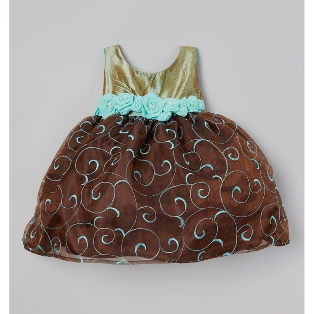 Brown & turquoise nwot dress floral beaded waist